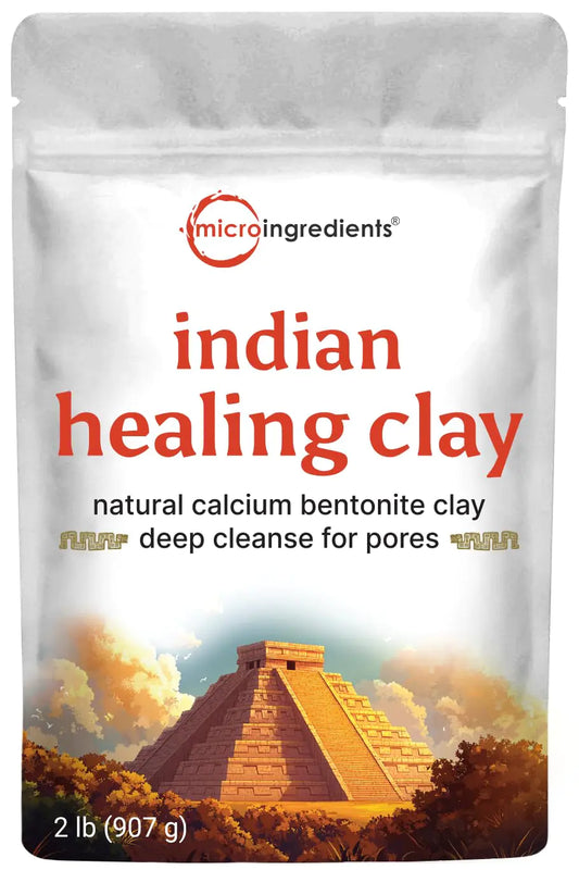 Indian Healing Clay 2lbs Powder | Pure Calcium Bentonite Clay | Natural Mineral-Rich Deep Cleanse for Pores | Great for Skin Care + Body & Face Mask | Gentle Absorption